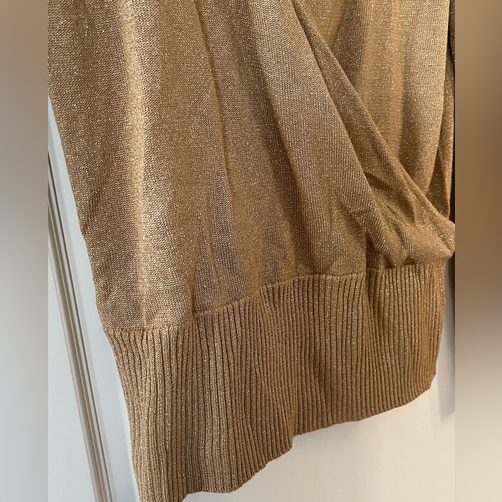 New York & Company Gold Metallic Wrap Blouse Sweater Women’s size medium - Picture 7 of 16